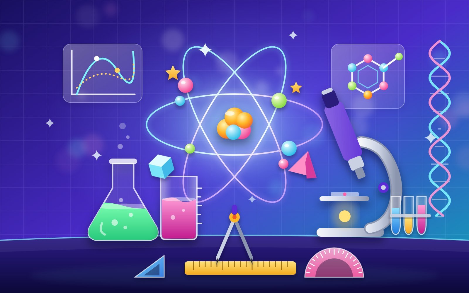 Atom, flask, microscope and geometry tools - Science and Maths resources for every board