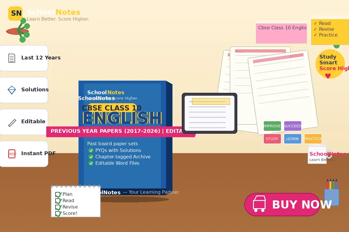 CBSE Class 10 English Previous Year Question Papers with Solutions | Editable Word Files | 2017–2026 mockup