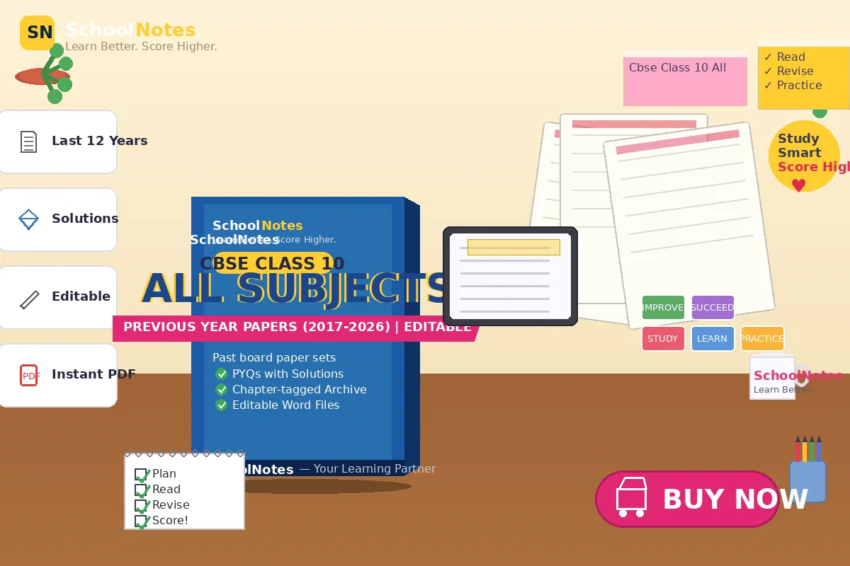CBSE Class 10 Maths + Science + SST + English Previous Year Question Papers with Solutions | Editable Word Files | 2017–2026 mockup