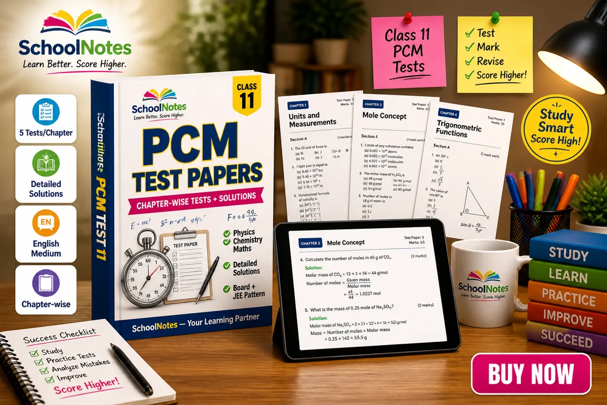Class 11 PCM (Maths + Physics + Chemistry) Chapter-wise Test Papers with Detailed Solutions | English Medium | 5+ Test Papers Per Chapter | PDF + Editable Word mockup