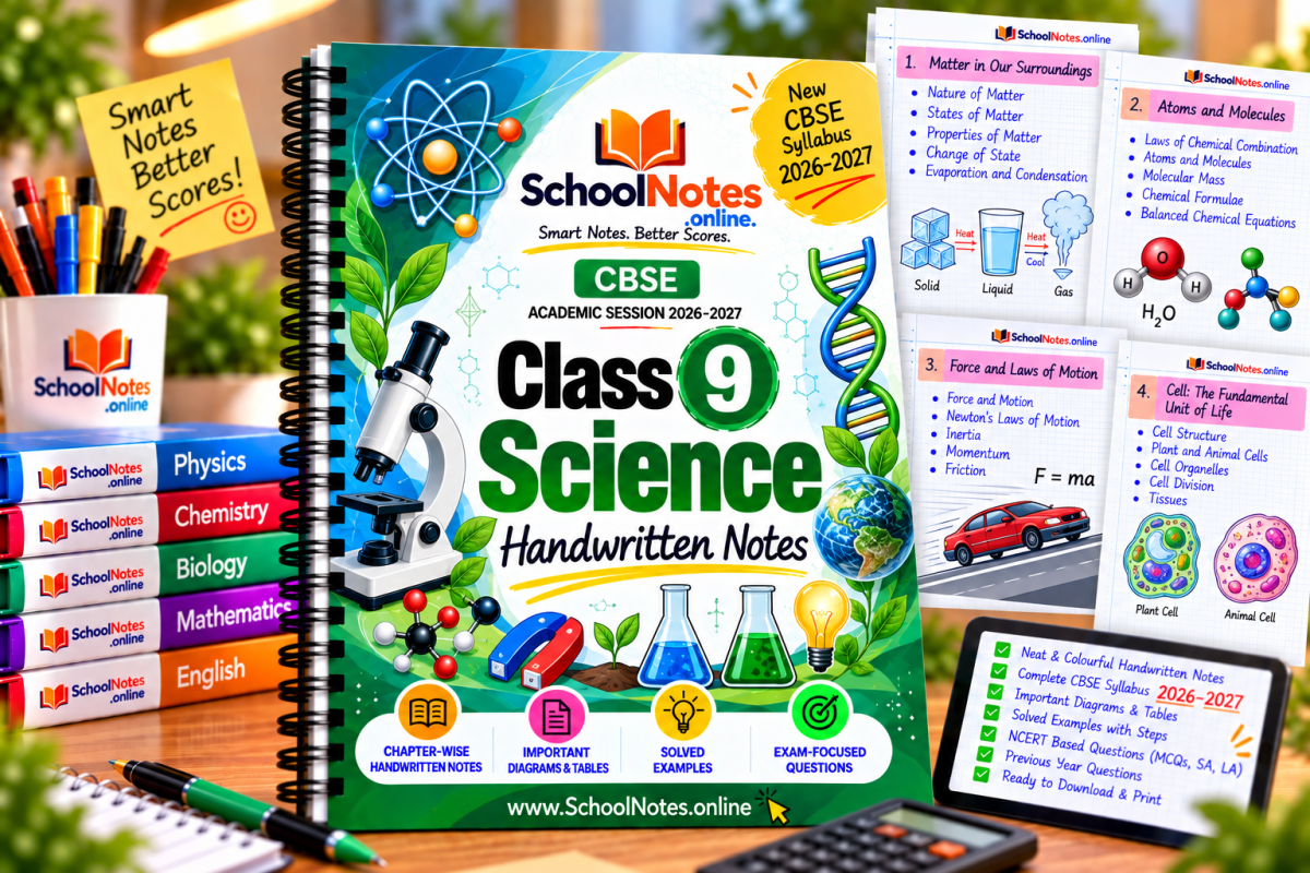 CBSE CLASS 9 SCIENCE HANDWRITTEN NOTES + FREE ONE SHOT QUICK REVISION NOTES cover